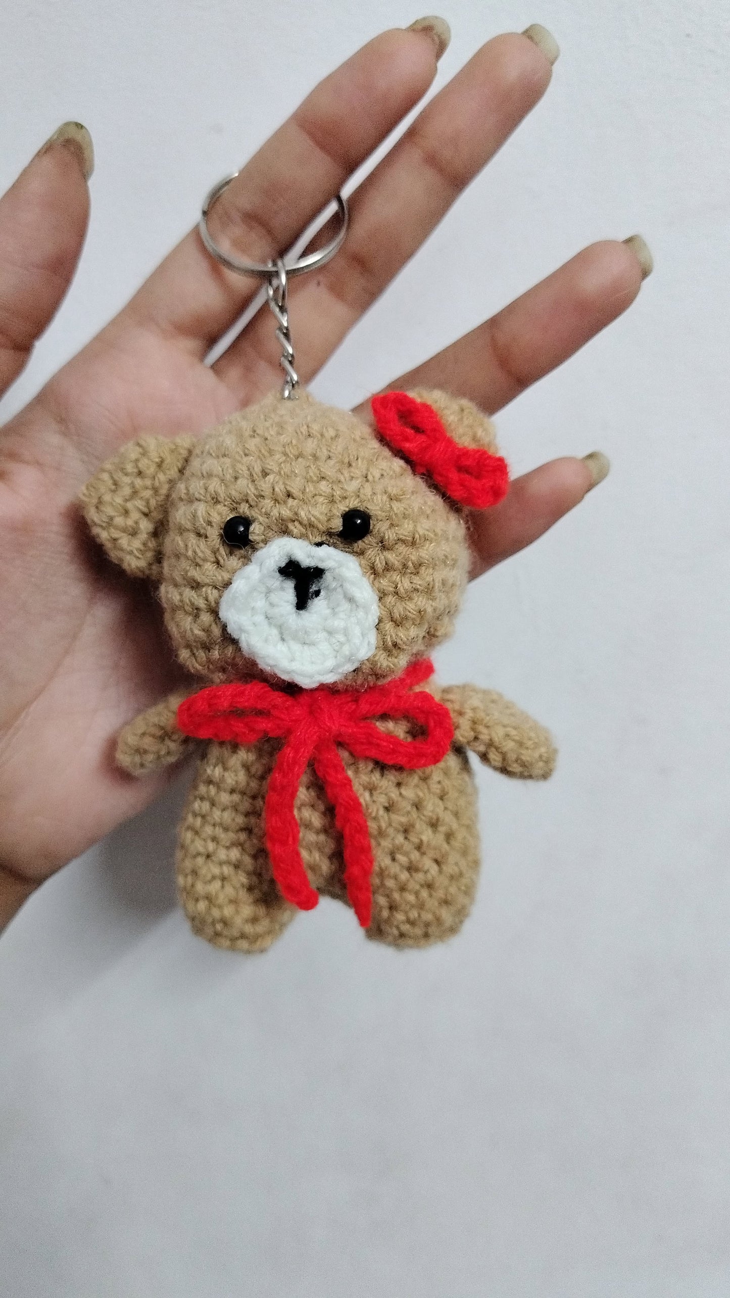 Crochet Teddy Bear Keychain – Cute Amigurumi Bear with Bow
