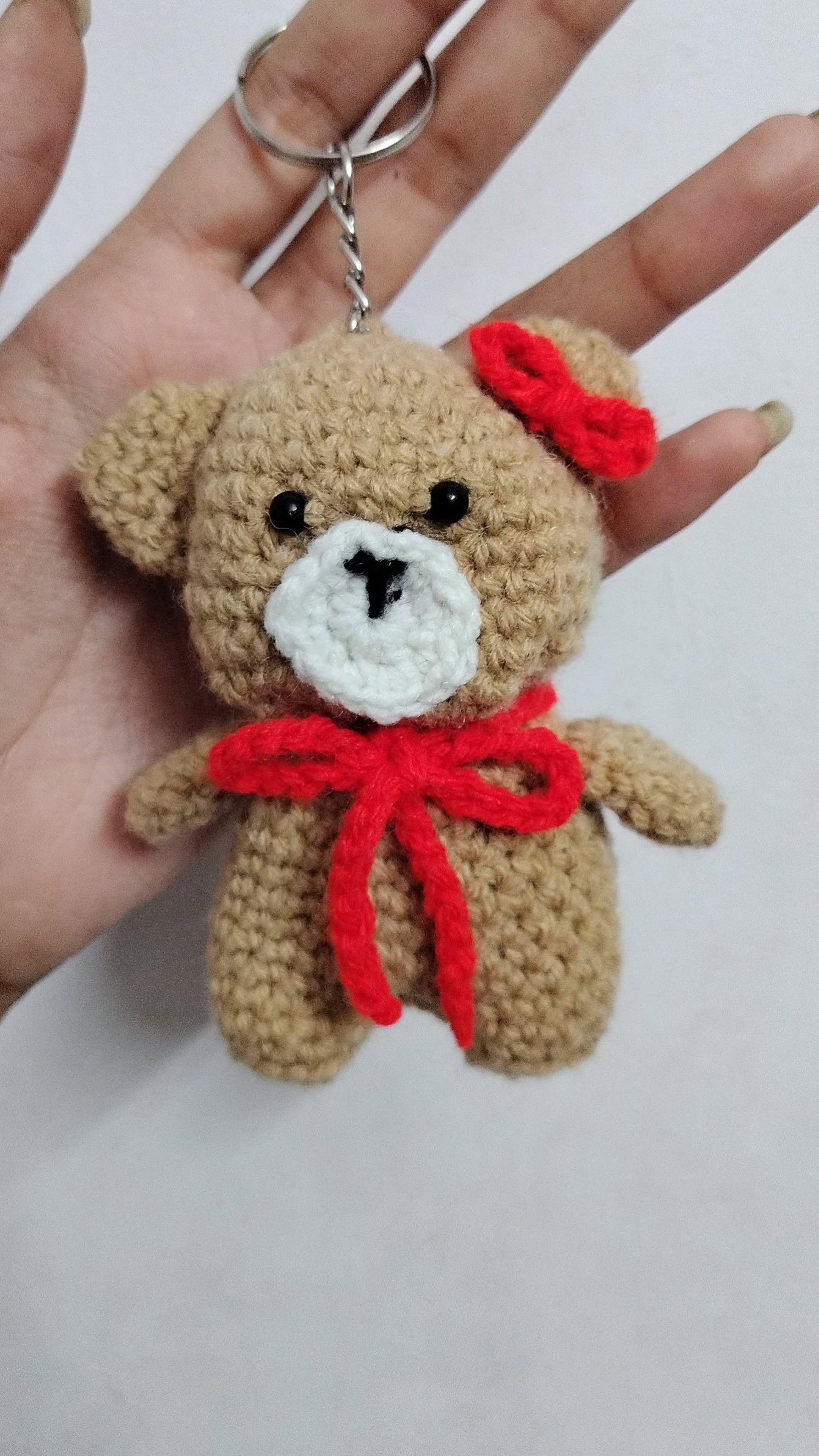 Crochet Teddy Bear Keychain – Cute Amigurumi Bear with Bow