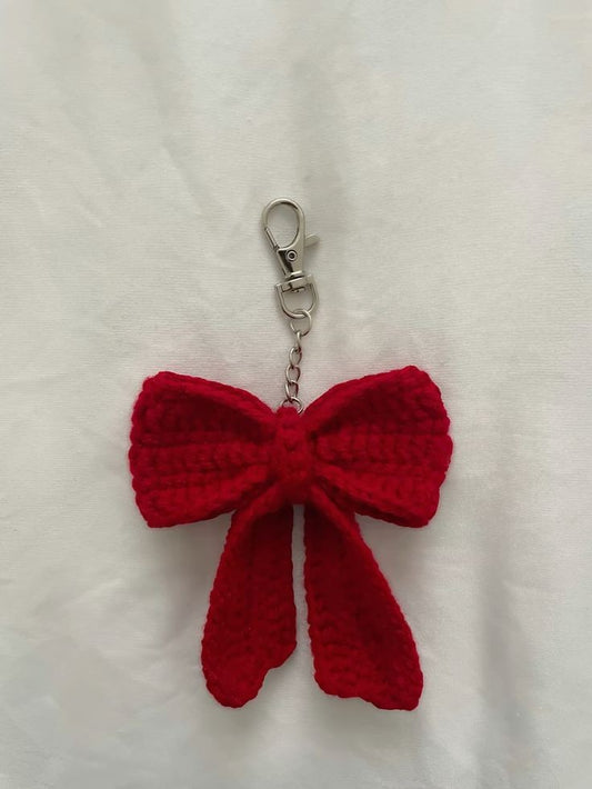 Crochet Bow Keychain – Red Ribbon Bag Charm