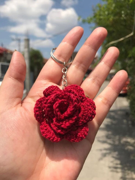 Crochet Rose Keychain – Romantic Red Flower Charm